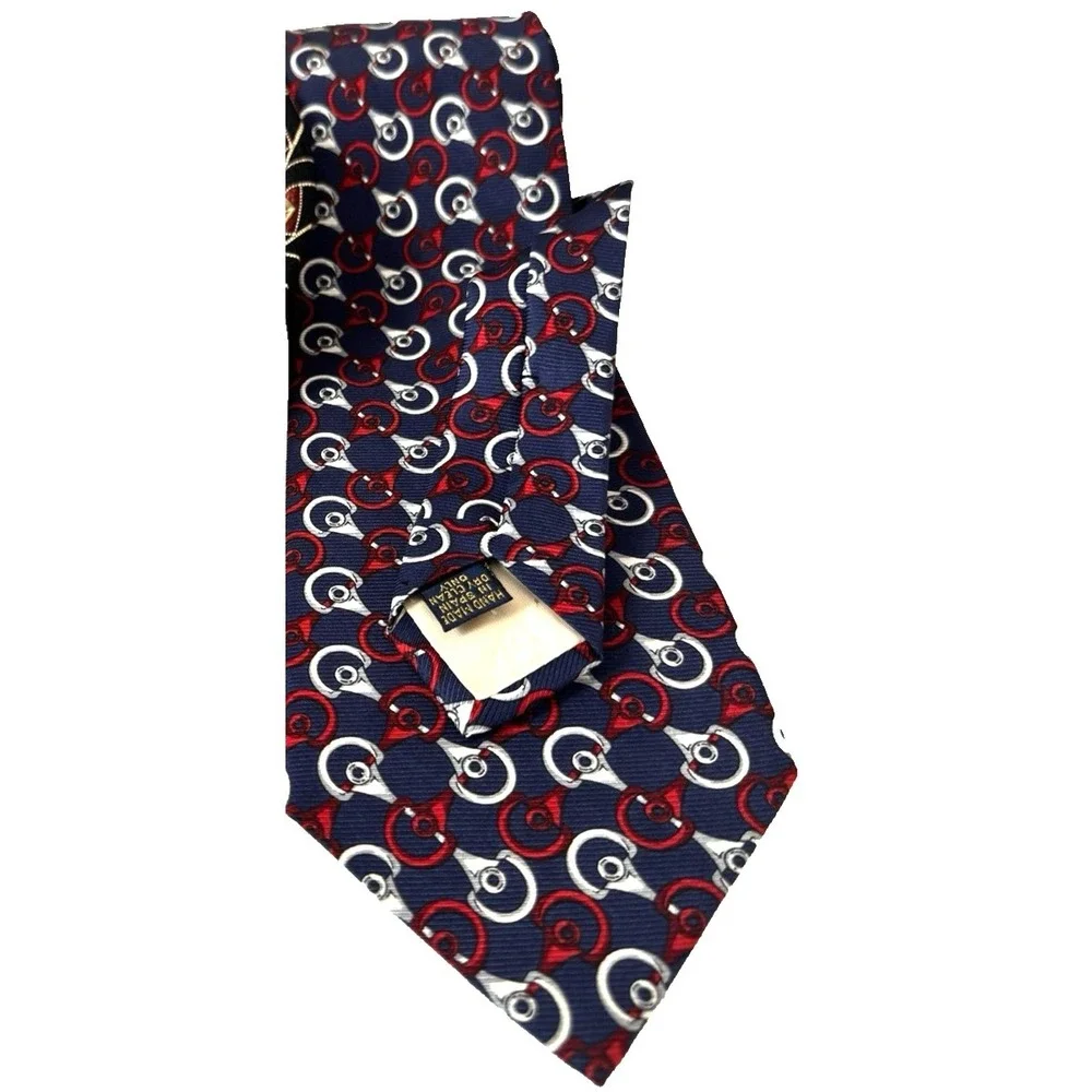 Cole Haan Navy Blue Red Silk Tie Equestrian Horse Bit Nautical Classic Prep 58